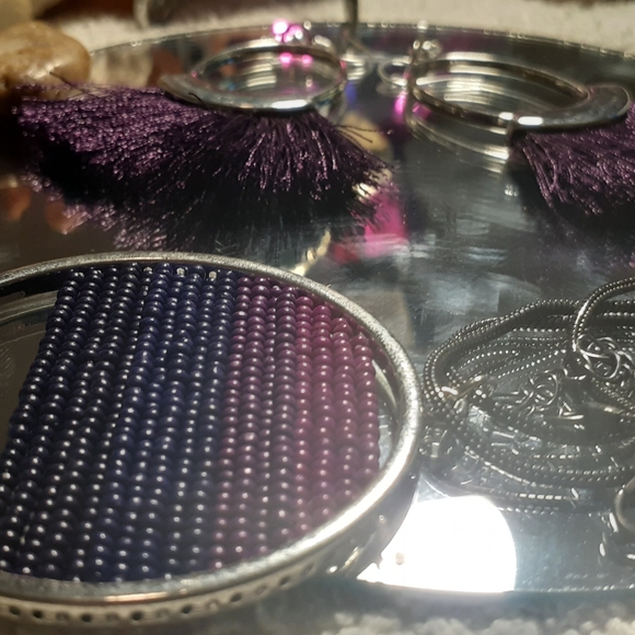 Beautiful Plum Fringe Earring and Beaded Pendant - Picture 3 of 3